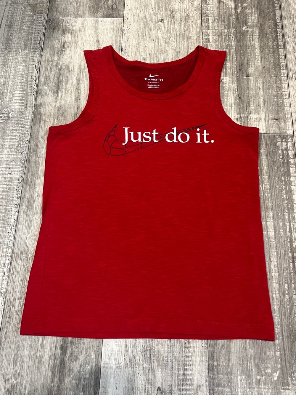 Mens Nike Red Tank Top with White "Just do it” graphic. Size XS